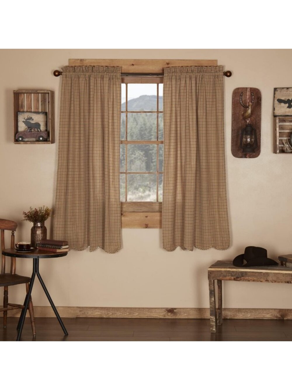 Scalloped Short Panel Window Curtains Set of 2, Tan, 63x36 - Home Decor
